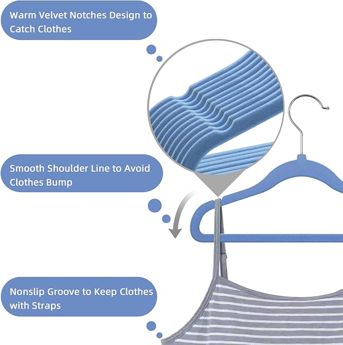 GoodtoU Kids Velvet Hangers,30 Pack Baby Hangers for Closet Non Slip Velvet Clothes Hangers Coat Hangers for Toddler Children Infant Hanger (Blue 30Pack)
