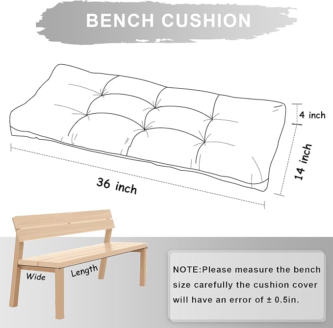 Bench Cushion 36 Inch - Luxury Chenille, High-Density Memory Foam, Non-Slip Bottom, Soft Durable Indoor Tufted Long Seat Cushion for Window Garden Furniture (Gray, 36x14x4 Inch)