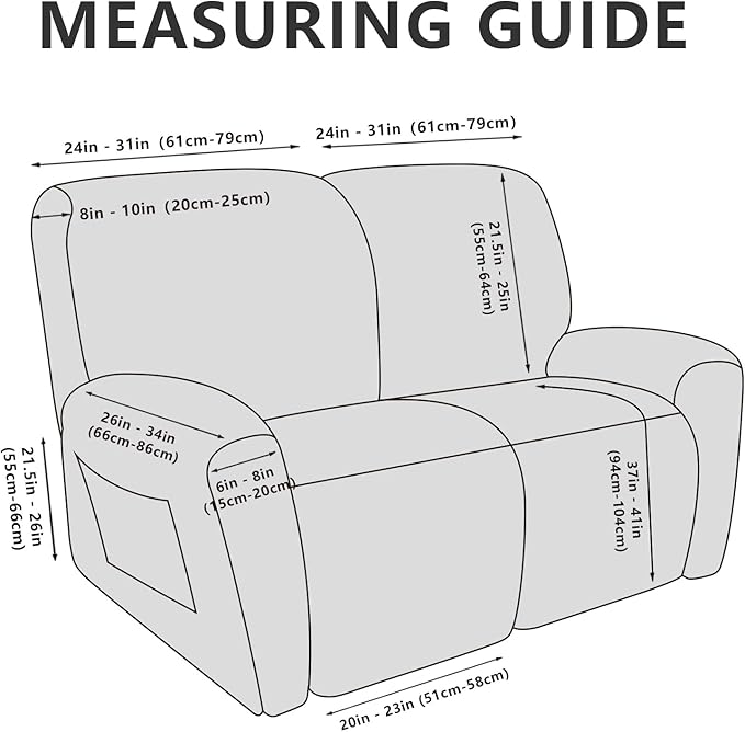 Loveseat Recliner Cover Leather Look Recliner Loveseat Covers Recliner Sofa Cover for 2 Seater Reclining Couch Spandex Fabric Washable 6 Pieces (2 Seater, 02 Light Grey)