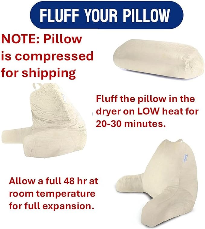 ComfortSpa Reading Pillow for Kids Teens Adult, Back Rest Pillow with Arms, Pockets, Washable Cover; Use as a Back Pillow for Bed Sitting Up for Bedrest or Relief from GERD Heartburn (Standard Cream)