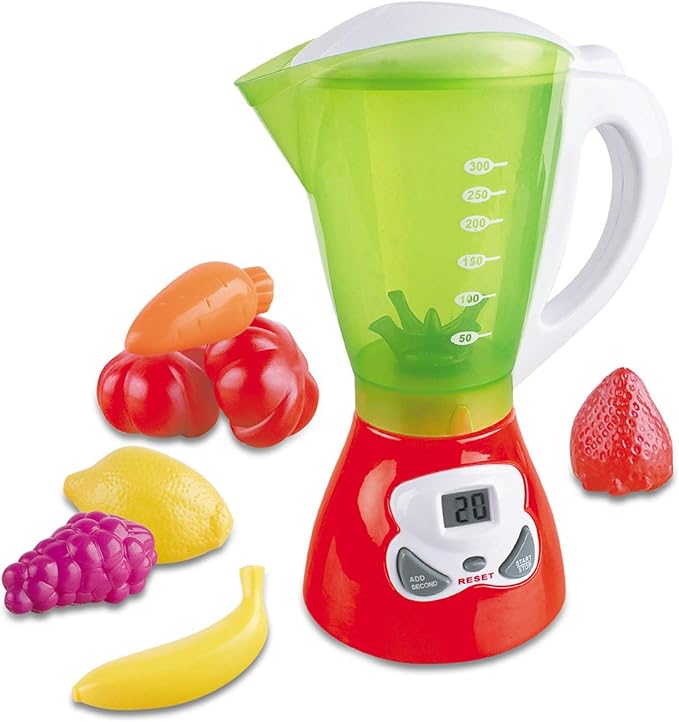 Junior Smoothie Maker Juicer Set - Electric Toy Mixer Juice Blender with Plastic Play Food, Kitchen Toys for Kids, Lights and Sounds for Imaginative Play