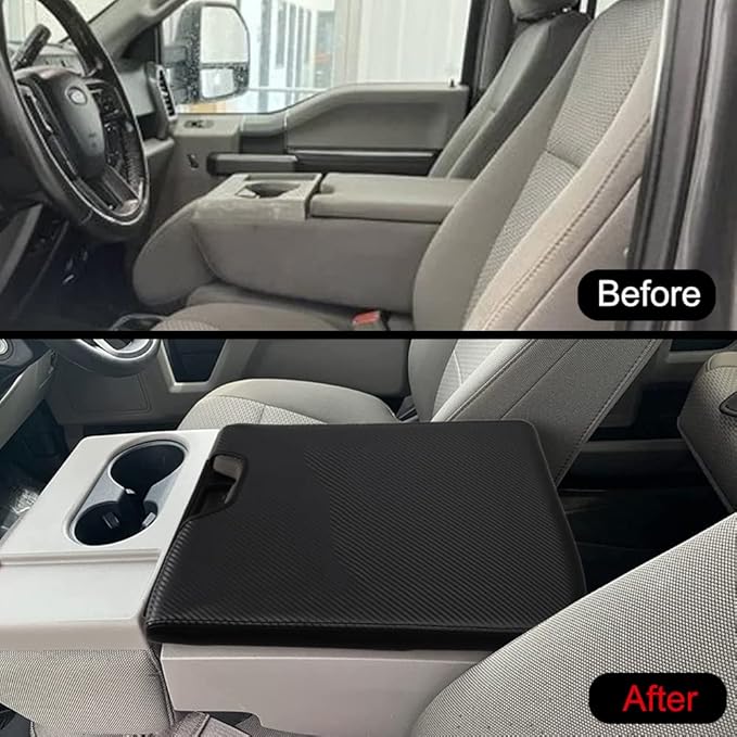 XITER 1PC Leather Center Console Armrest Cover Waterproof Protector Cover for 2015-2026 F150 2017-2026 F250 F350 F450 Super Duty with 40/20/40 Jump Seat(Carbon Fiber)