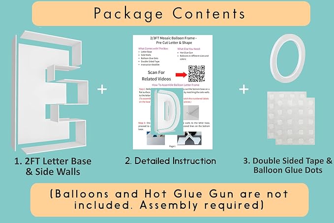 2FT Letter E Mosaic Balloon Frame Letter DIY Fillable Letters Kit for Birthday Party Wedding Backdrop Decor