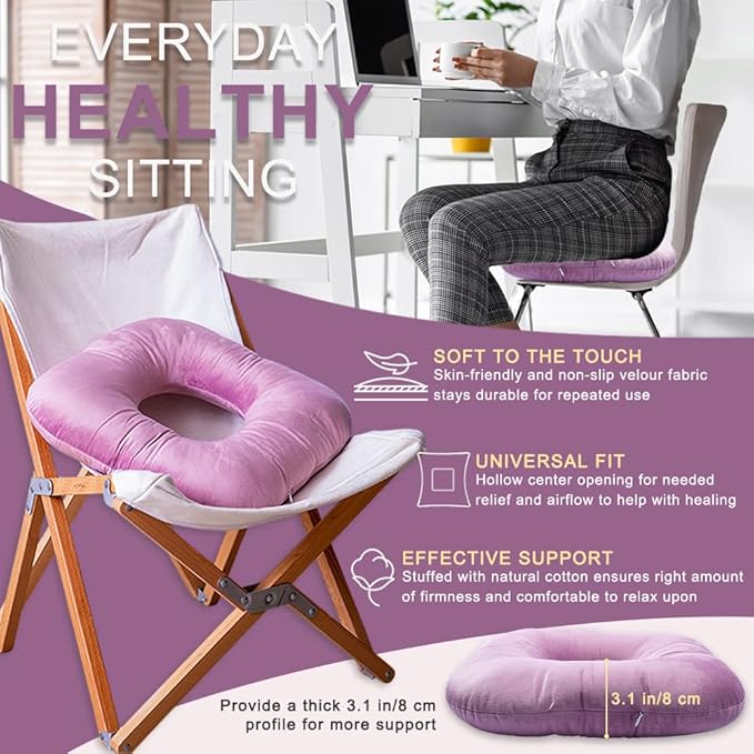 Stuffed Donut Pillow Seat Cushion | for Tailbone and Coccyx Pain, Hemorrhoids, Bed Sores, Pregnancy, Prostate, Surgery Recovery, Sitting Pressure Relief, for Home, Office and Car (Fuchsia pink)