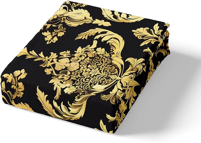 Feelyou Gold Black Vintage Floral Bedding Set King Size Gothic Bohemia Boho Flower Duvet Cover Set for Kids Adult Oriental Antique Comforter Cover Luxury Quilt Cover for Bedroom Decor,No Comforter