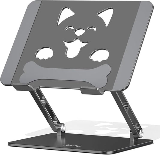 Aluminum Laptop Stand for Desk, Height-Adjustable Riser, Sturdy Ergonomic Holder with Puppy Shaped Vents for Heat Dissipation, Fits 10"-17.3" MacBook Air/Pro, Dell, HP, Lenovo, Gray
