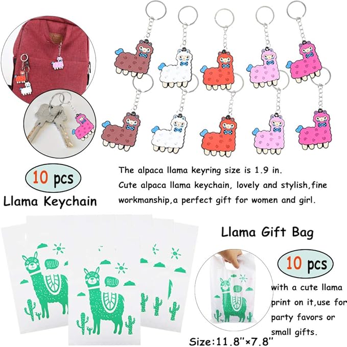 Llama Party Favors Supplies - Llama Bracelet Ring Necklace Keychains Hair Clips Puffy Sticker Gift Bag Alpaca Toys Gift for Kids Birthday School Prizes Rewards(60 pcs)