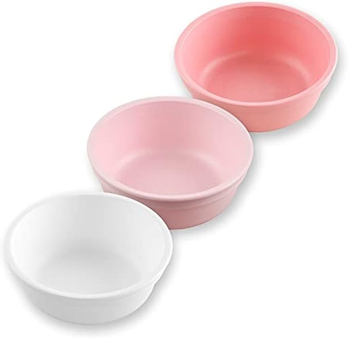 Re-Play Made in USA 12 Oz. Reusable Plastic Bowls, Pack of 3 Without Lid - Dishwasher and Microwave Safe Bowls for Snacks and Everyday Dining - Toddler Bowl Set 5.75" x 5.75" x 2", Blossom