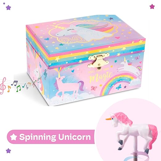 Jewelkeeper Jewelry Box for Girls, Cotton Candy Unicorn Musical Jewelry Boxes, The Beautiful Dreamer Tune and Spinning Unicorn Doll, Toys for Girls