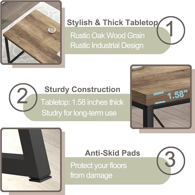 FOLUBAN Industrial Computer Desk, Rustic Wood and Metal Writing Desk, Vintage PC Table for Home Office, Oak 60 inch