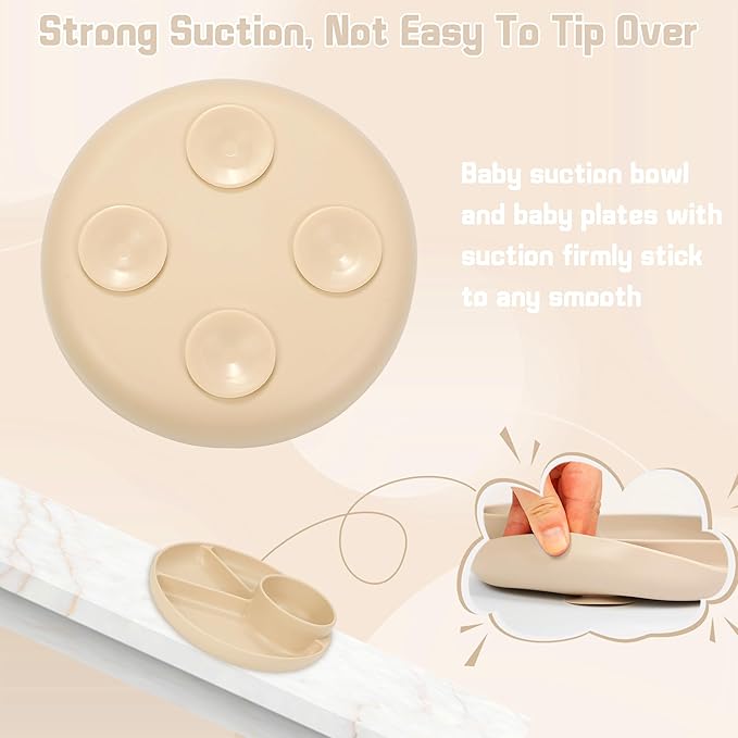 Silicone Baby Feeding Set, Baby Led Weaning Supplies, Silicone Suction Plate, Bowl, Spoons, Fork, Waterproof Bib, Cup and Food Tableware, Eating Utensils Baby Feeding Essentials for 3+ Months