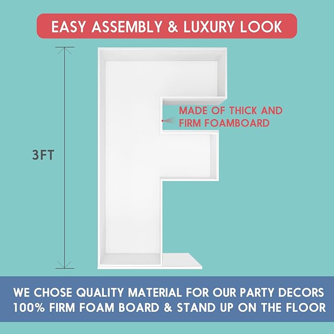 3FT Tall Mosaic Balloon Frame Letters Big Marquee Light Up Letters DIY Kit for Birthday Party Wedding Backdrop Decor Letter F Pre-Cut Foam Board
