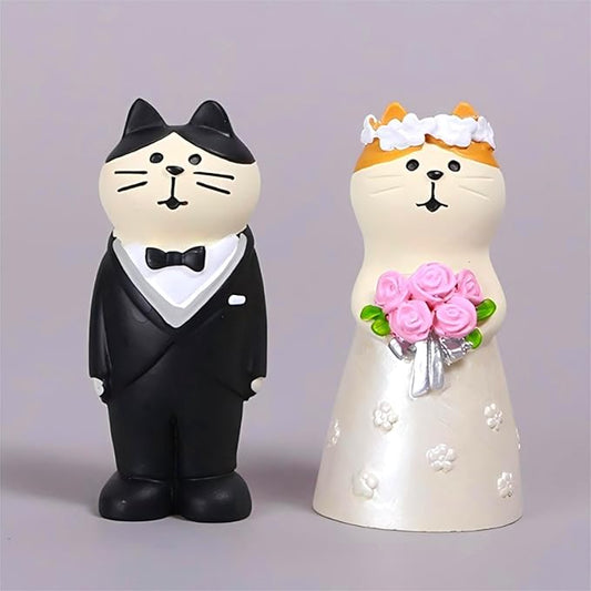 Wedding Cat Figurines Set - Mini Groom and Bride Cats, Adorable Wedding Gifts for Cat Lovers, Wedding Anniversary Cake Topper Decoration, Resin Cat Statues Table Décor