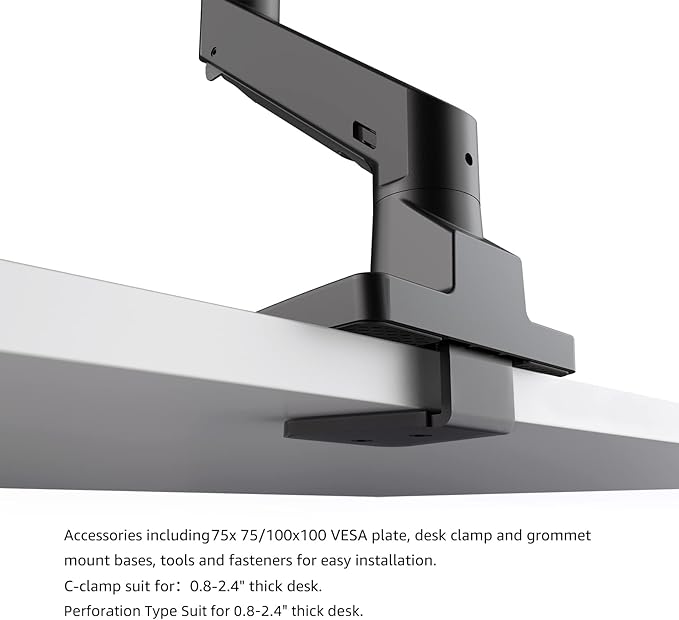 Heavy Duty Monitor Arm Aluminum Single Gas Spring Monitor Arm Suit for Flat/Ultrawide/Cruved Screen 34-49 inch and New 57 inches Screen Weight Capacity up to 44lbs，Black