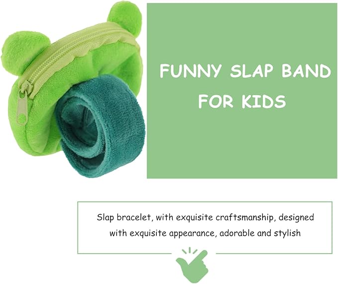Abaodam Animal Slap Bracelet Coin Purse Frog Slap Bracelet Plush Stuffed Animal Hugger Snap Wristband Wallet for Kids