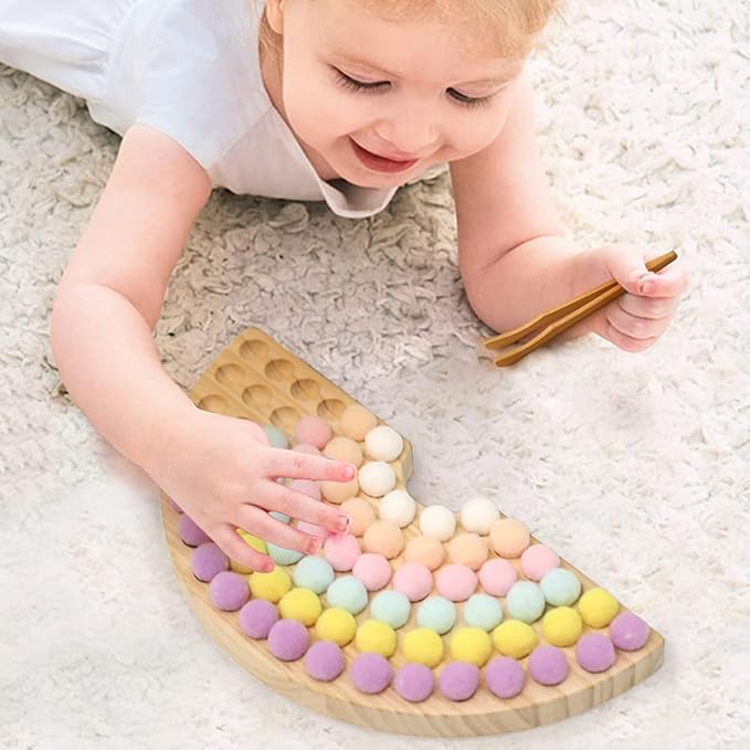 ibwaae Wooden Peg Board Beads Game Color Sorting Toys Counting Matching Game Bead Counting Fine Motor Skill Montessori Toys for Toddlers (Macaron Color)
