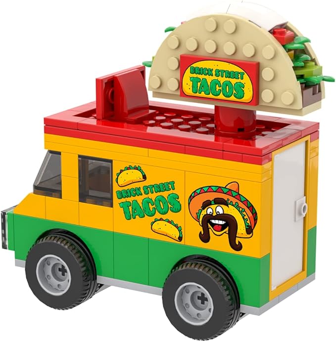 Brick Loot Taco Truck Toy Building Block Set with Spinning Street Sign, for Adults & Kids Age 6+, 100% Compatible with Lego and Other Major Brands, Custom-Designed Toy Building Set Model, 185 Pieces
