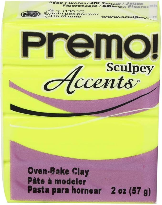 Sculpey Premo™ Polymer Oven-Bake Clay, Fluorescent Yellow, Non Toxic, 2 oz. bar, Great for jewelry making, holiday, DIY, mixed media and more. Premium clay perfect for clayers and artists.