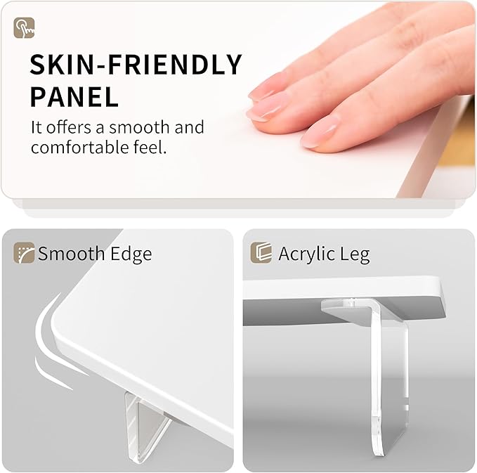 AFOOYO LED Dual Monitor Stand Riser for 2 Monitors, Office Desktop Wooden Stand Adjustable Length and Angle 3 Shelf, Extra Long Multifunctional Stand up to 44.4" for Computer, Laptop, TV, White