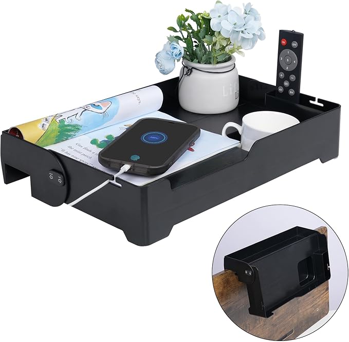 YONGJIA Foldable Bedside Shelf, bunk Bed Tray for top bunk, College, Dorm, Bedroom, Kids bunk Bed, Foldable nightstand for Book, iPhone, Kindle, Water Cup (Black)