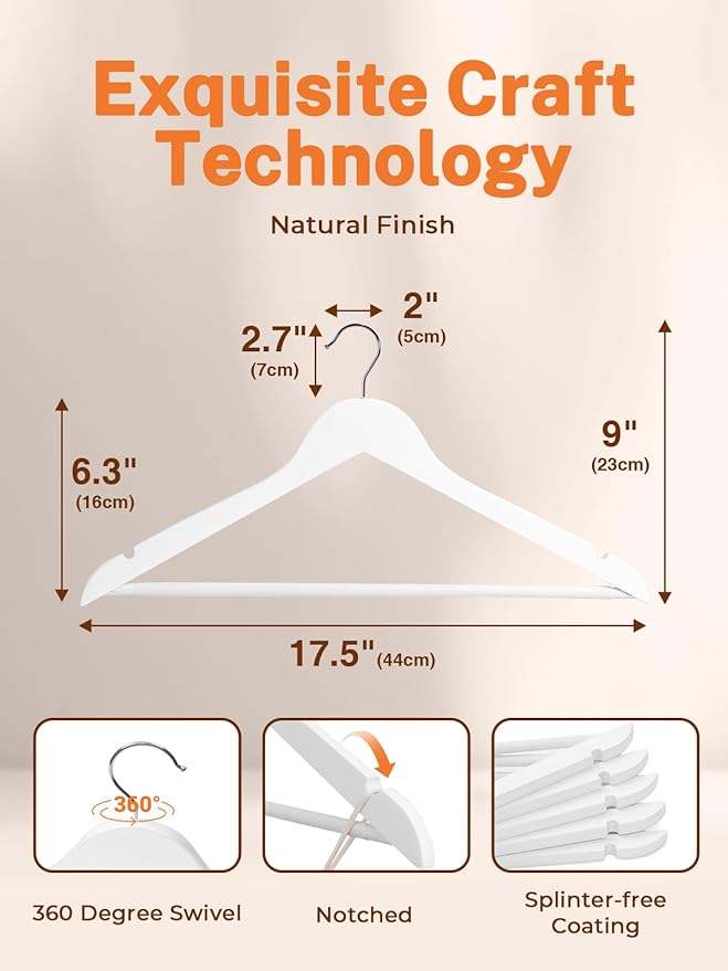 HOUSE DAY White Wooden Hangers 10 Pack Wood Clothes Hangers Smooth Finish Wooden Coat Hangers for Closet Heavy Duty Hangers Solid Wood Hangers Suit Hangers for Clothes, Jacket, Shirt, Tank Top, Dress