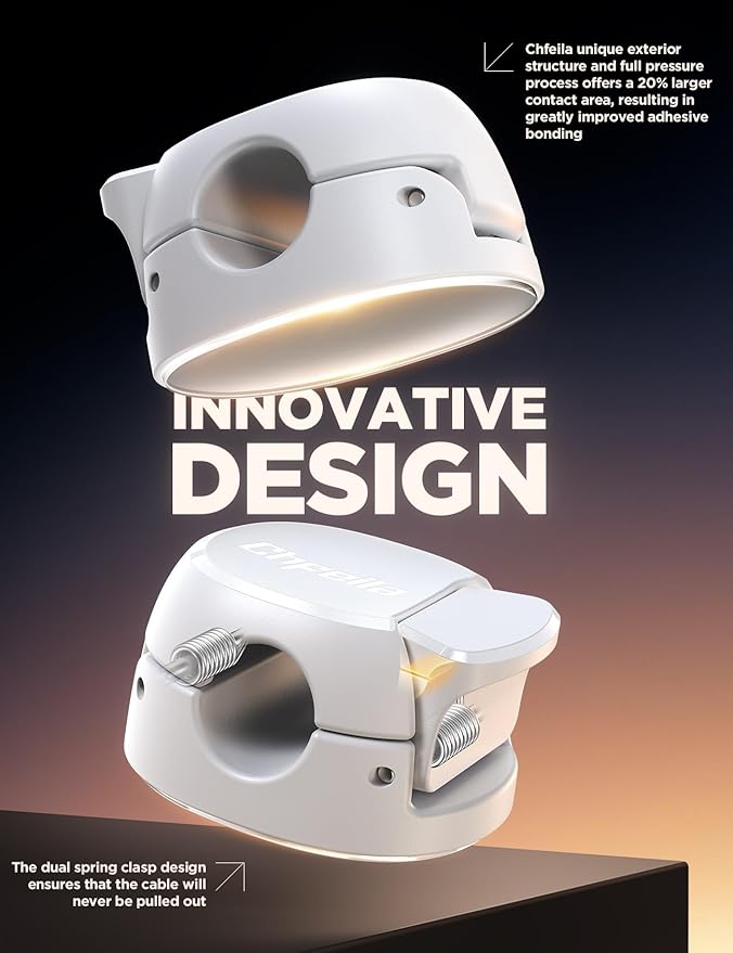 16Pack Cord Organizer [Dual Spring & Clasp] [Max Stability] Cable Clips, Chfeila Cord Holder, Desk Cable Management, Adhesive Wire Organizer for Home Office Desktop Nightstand Car Table Wall - White