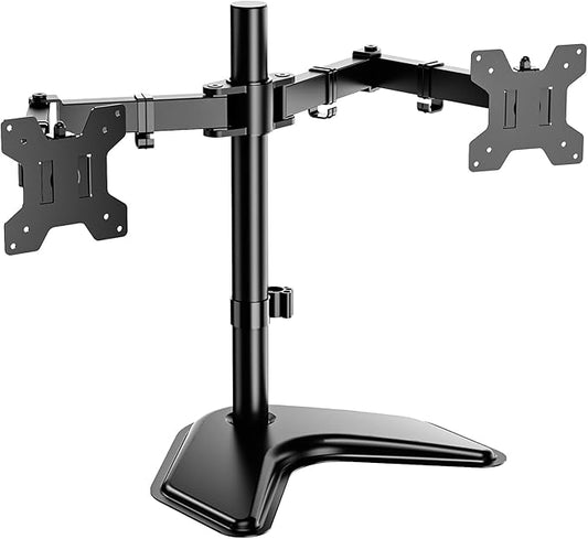 WALI Dual Monitor Stand for Desk, Monitor Stands for 2 Monitors up to 27 inch, Dual Monitors Mount Fits up to 22lbs, Free Standing Full Motion Dual Monitors Arm for Desk (MF002), Black