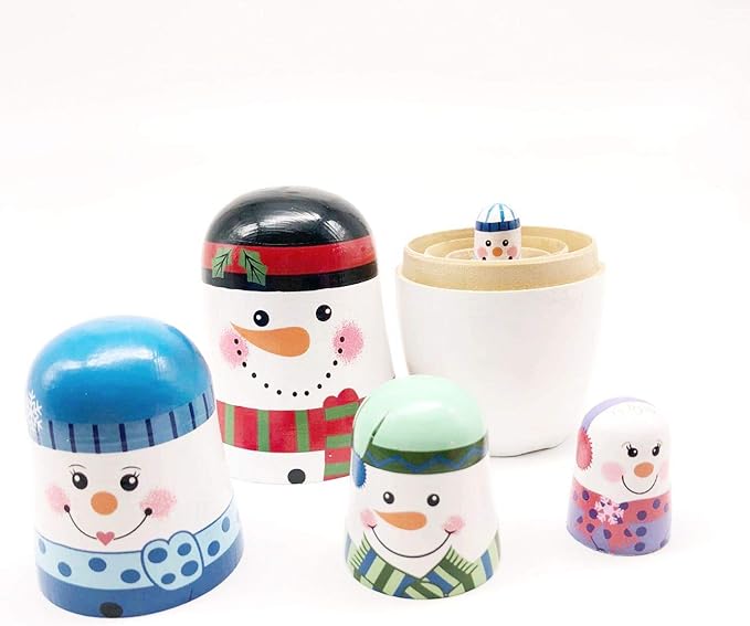 Konrisa Matryoshka Nesting Dolls 5 Pieces Snowman Nesting Dolls Hand Painted Figurines Wooden Stacking Dolls for Kids Birthday Party Home Decoration,New Year