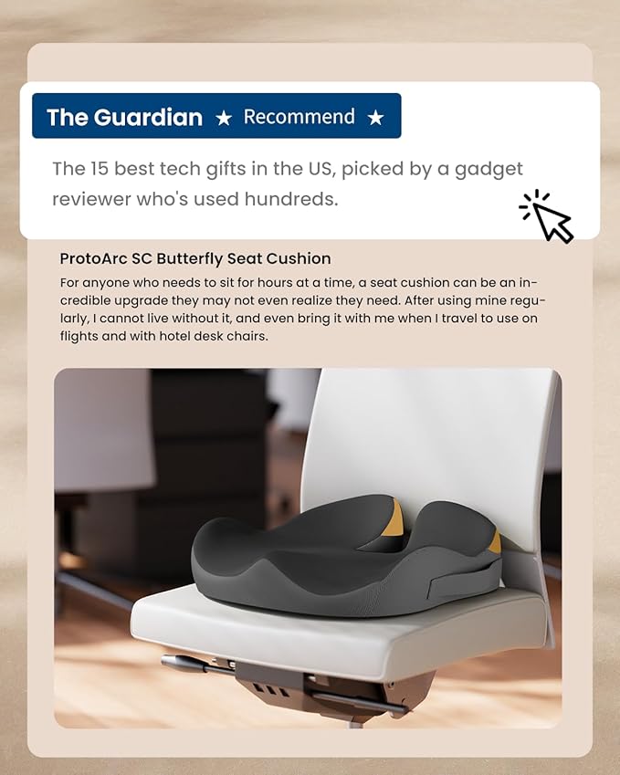 ProtoArc Seat Cushion, Office Chair Cushion for Sciatica, Coccyx Cushion, Ergonomic Memory Foam Seat Cushion for Car, Home, Pressure Relief Pad for Hip, Tailbone, All Day Comfort - Black&Gray