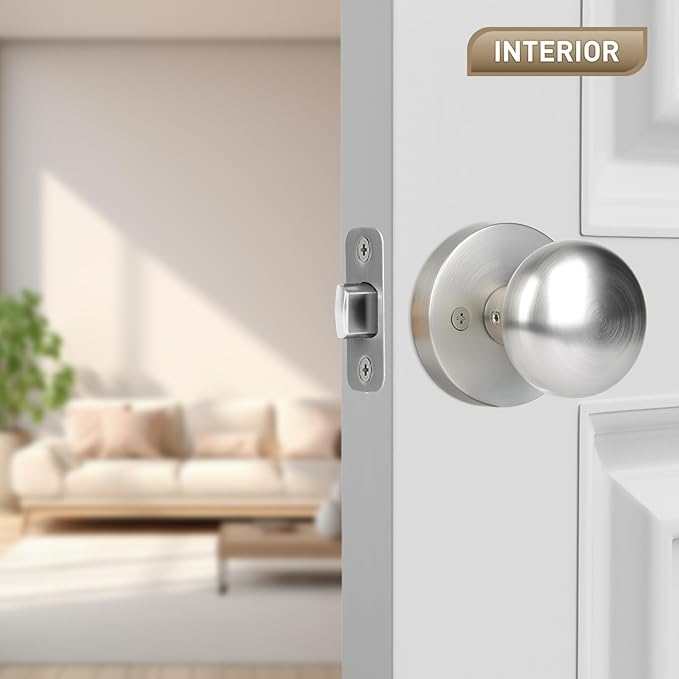 Passage Interior Door Knobs, Satin Nickel Door Knob for Hall and Kitchen, No-Locking Vintage Round Design Door Handle, Zinc Alloy 1 Pack