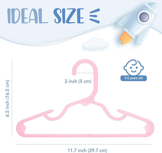 HOUSE DAY Plastic Baby Hangers for Closet 60 Pack, Durable Plastic Kids Hangers for Baby Clothes, Thin & Compact Childrens Hangers, Space Saving Pink Baby Hangers, Small Hangers for Kids Clothes
