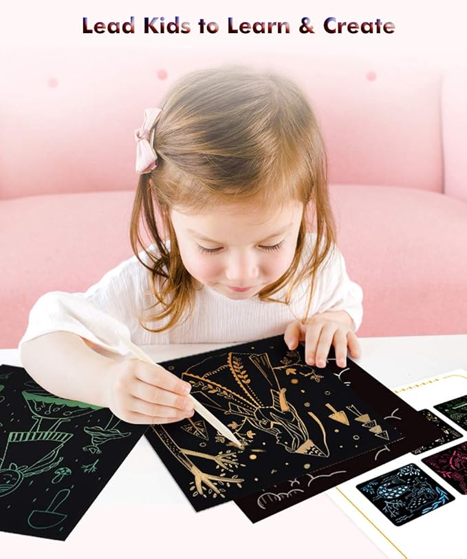 52 Pcs Rainbow Scratch Paper Art Set 8.3" x 11.02" Black Scratch Off Big Size Art Book Crafts Kit Ideal for Kids DIY Party Favors Game Activities Birthday and Christmas Gifts (SP862)