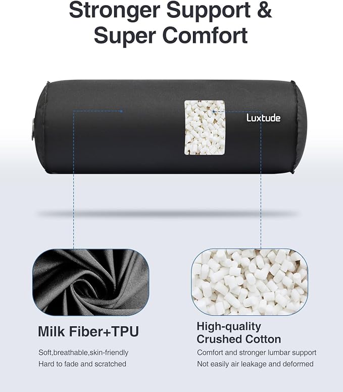 Luxtude Inflatable Lumbar Pillow for Airplane Travel, Inflatable Lumbar Support Pillow for Car & Office Chair, Neck Roll Pillows for Lower Back Pain Relief, Travel Back Support Neck Pillows