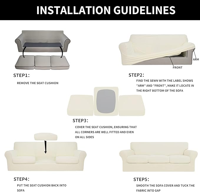 Easy-Going 100% Dual Waterproof Stretch Soft Couch Cover for Dogs, Sofa Slipcover for 3 Separate Cushion Couch Leakproof Furniture Protector for Kids, Pets Ivory