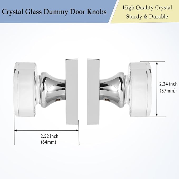 coolnews 4 Pack Glass Dummy Door Knobs Interior, Single Side Crystal Dummy Door Handle for Closet/Hall, Polished Chrome