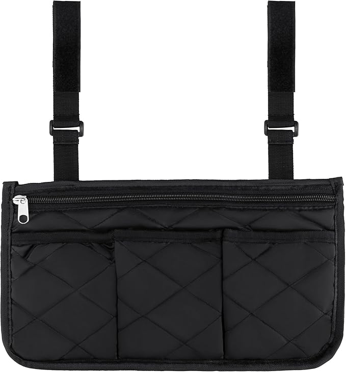 Noverlife 2 Packs Wheelchair Side Bag, Black Walker Bag w/Cup Holder Waterproof Wheelchair Armrest Pouch, Side Storage Pouch Organizer Bag Wheelchair Pouch Side Pocket for Most Seniors Wheelchairs