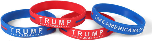 4pcs Trump Bracelets, Silicone Trump 2024 Bracelet Take America Back Bracelet Keep America Great Wristband Donald Trump Rubber Bracelets for Men Women Rally Supplies (Red, Blue)