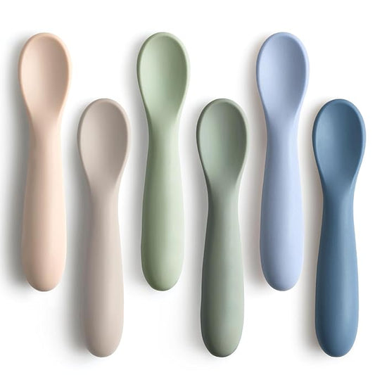 6 Pack Baby Spoons, First Stage Spoons, Shorter Length for Self Feeding, 6+ Months, Baby Training Spoons Infant Spoons, Food Grade Silicone, Dishwasher Safe & Boil-proof