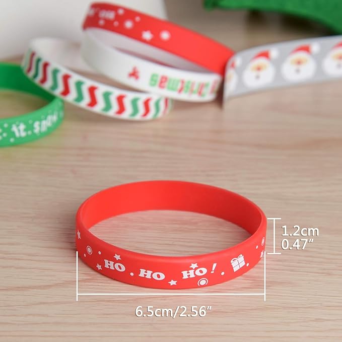 FEPITO 35 Pieces Christmas Wristband Silicone Wristbands Rubber Band for Christmas Party Decoration 7 Merry Xmas Patterns