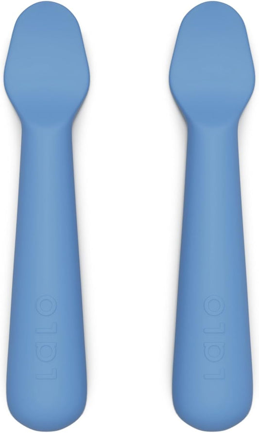 Lalo Little Spoon Set - 2 Piece Baby Spoons Set for Infants & Babies - Made From Food Grade Silicone Dishwasher Safe - Baby Feeding Essentials for Early Stage Mealtime - Blueberry
