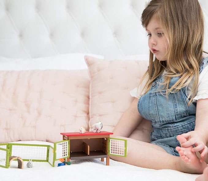 Schleich Farm World, Easter Toys for Boys and Girls Ages 3-8, 8-Piece Playset, Rabbit Hutch and Bunny Playpen Toy Set