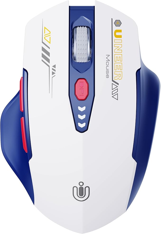 Uineer Bluetooth Mouse,[Upgraded] Multi-Device Wireless Mouse Rechargeable,Visible Battery Level,Tri-Mode (BT 5.0/4.0+2.4G Hz), 4 Adjustable DPI,Coldless Mice for Laptop and PC,Bluewhite