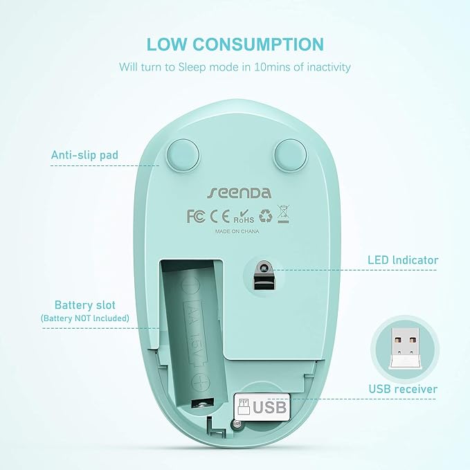 seenda Wireless Mouse, 2.4G Noiseless Mouse with USB Receiver Portable Computer Mice for PC, Tablet, Laptop, Notebook - Yellow & Green