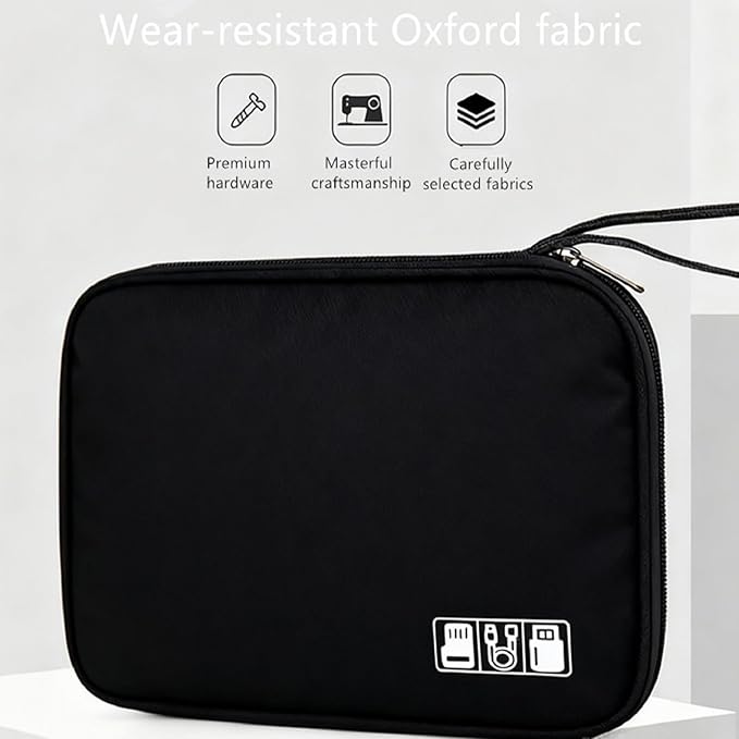 Bestac Electronics Organizer Case, Cable Storage Pouch for Travel, for Phones, Power Banks, SD Cards, and Chargers (Black)
