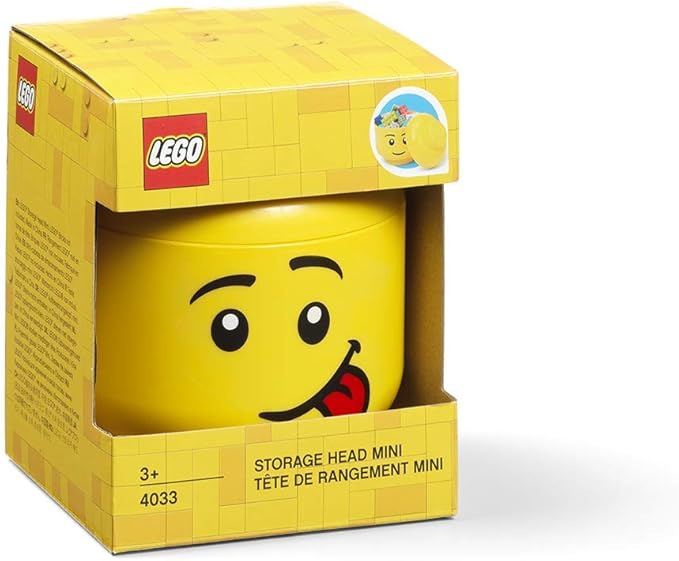 Room Copenhagen, Lego Storage Heads Stackable Storage Container - Buildable Organizational Bins for Kid’s Toys and Accessories - 4.02 x 4.02 x 4.53in - Mini, Silly, Holds 100 Bricks
