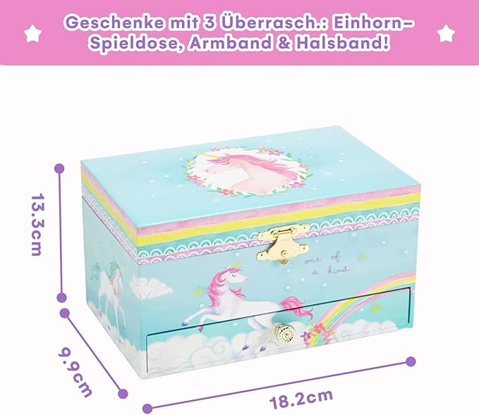 Jewelkeeper Jewelry Box for Girls - Unicorn Music Box with Necklace and Bracelet Gift Set - Enchanting Unicorn Decor, Keepsake Storage, Durable Design for Accessories - Ideal Gift