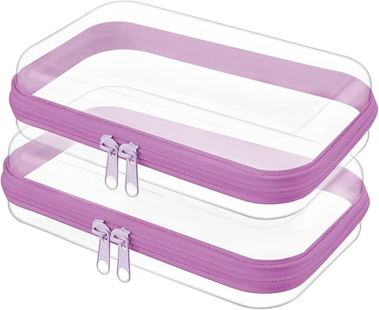 Clear Hard Shell Zipper Case,Clear Toy Storage Pouch,Waterproof Transparent Organizer Comestic Case for Travel, Office, Home(Purple, 2*S)