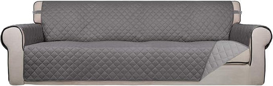 PureFit Reversible Quilted Sofa Cover, Water Resistant Slipcover Furniture Protector, Washable Couch Cover with Non Slip and Elastic Straps for Kids, Dogs, Pets (XX Large, Gray/Light Gray)