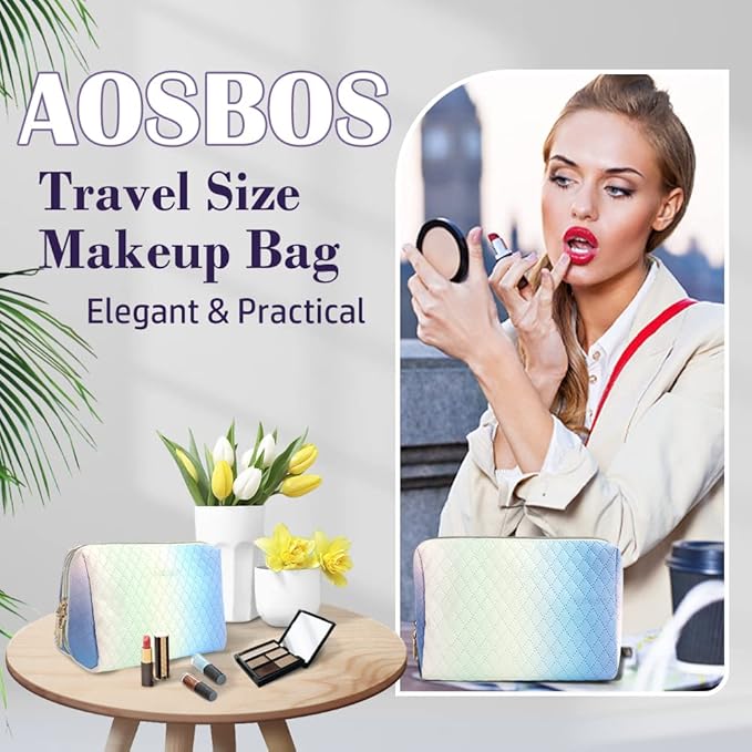 Aosbos Travel Size Cosmetic Bag Cute Makeup Bag Makeup Pouch for Women Travel Essentials Cosmetic Pouch Organizer Purse, Gradient White Blue