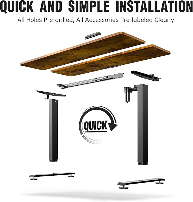 Veken 55 Inch, Height Adjustable Sit Stand Up, Wood Desktop, Work Home Office Computer PC Table, Tall Standup Workstation, Gaming Writing Study Bedroom Rising Desks, Brown